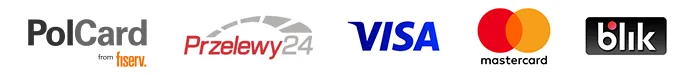 Rozliczenia transakcji kartą kredytową i e-przelewem przeprowadzane są za pośrednictwem Przelewy24 lub Polcad